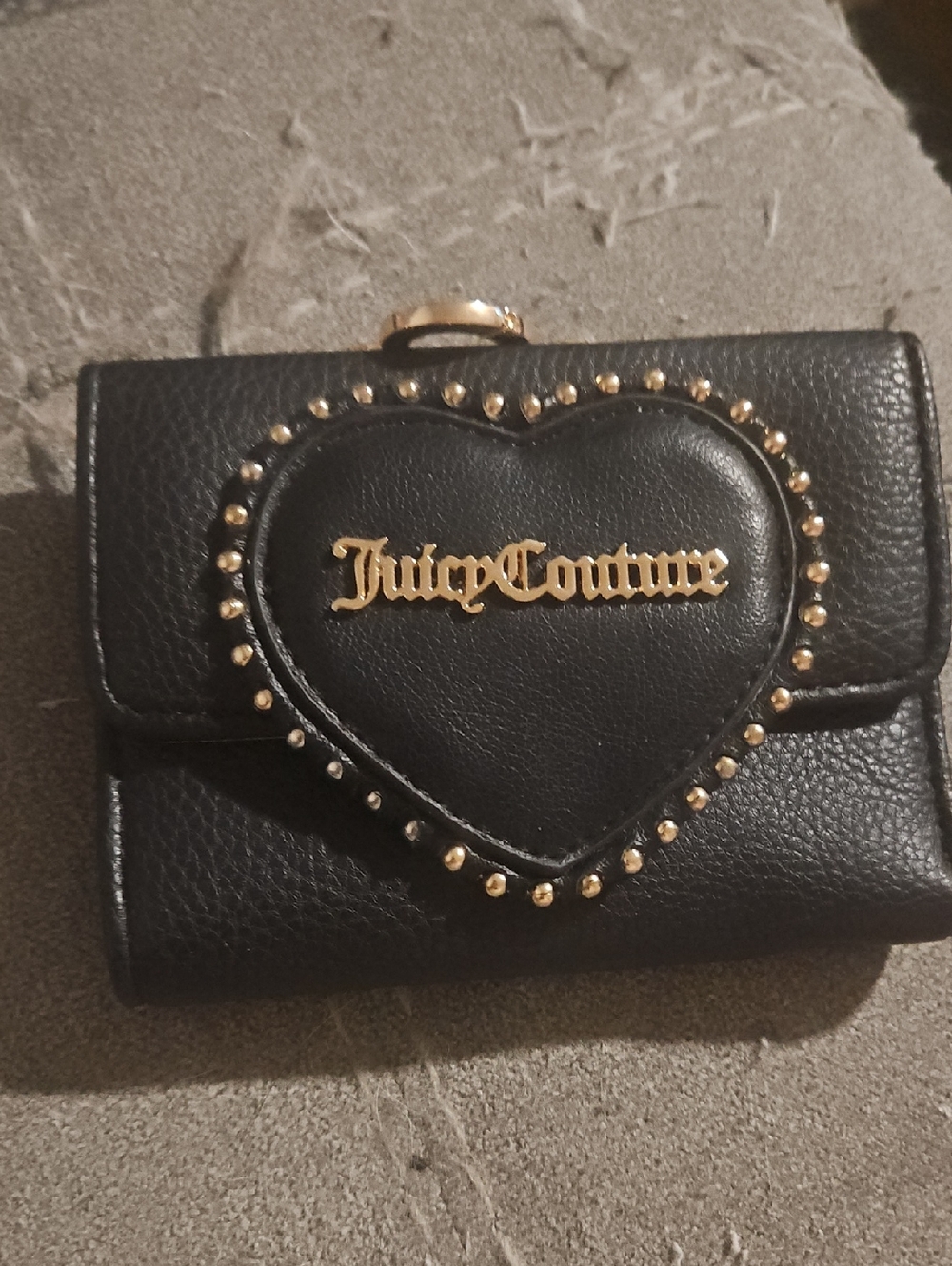 New Juicy Couture Black Leather Heart-Accent Wallet with Gold Logo